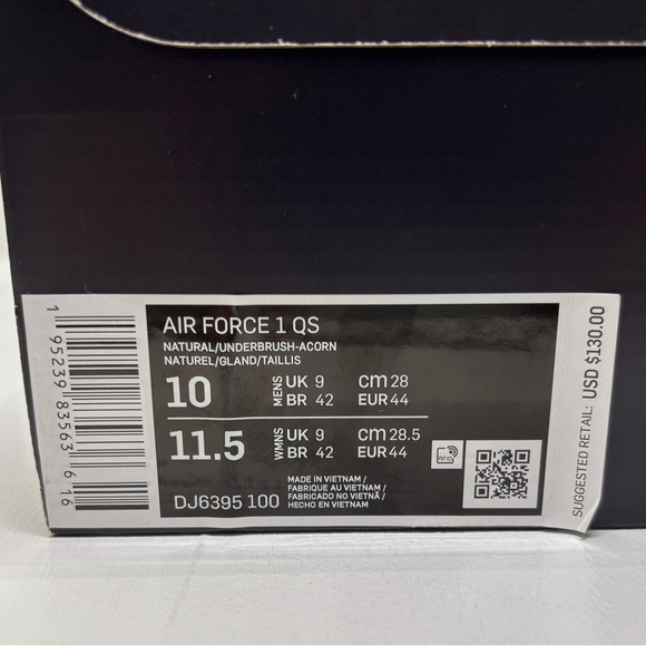 Nike Air Force 1 QS Natural Underbrush Acorn Men’s 10 / Women’s 11.5 New Box AF1 main image 6